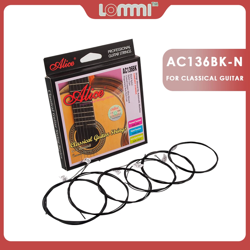 LOMMI Alice AC136BK-N Classical Guitar String Black Nylon Core Coated Copper Alloy Wound Proprietary Anti-Rust Coat Guitar Parts