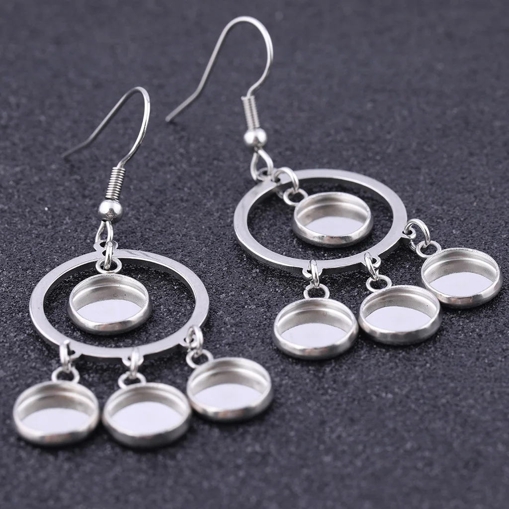 6pcs Stainless Steel Fitting 8mm Round Cabochon Earring Base Setting Blanks Diy metal materials for earrings making