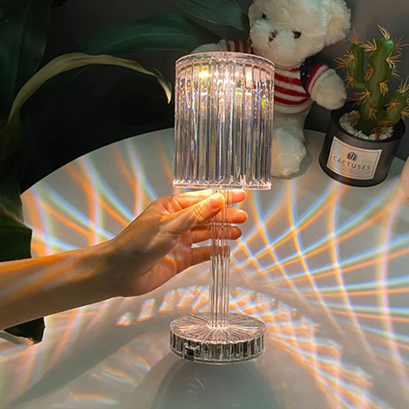 Candeeiros de mesa de cristal para decoração de quarto doméstico, cabeceira multiuso, luz noturna ajustável, iluminação para festas de fim de ano
