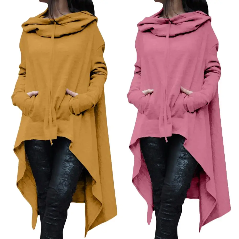 Autumn  Women Asymmetric Hoodie Solid Color Long Sleeve Hem Fishtail Hoodie Sweatshirt Pullover women\'s hoodies