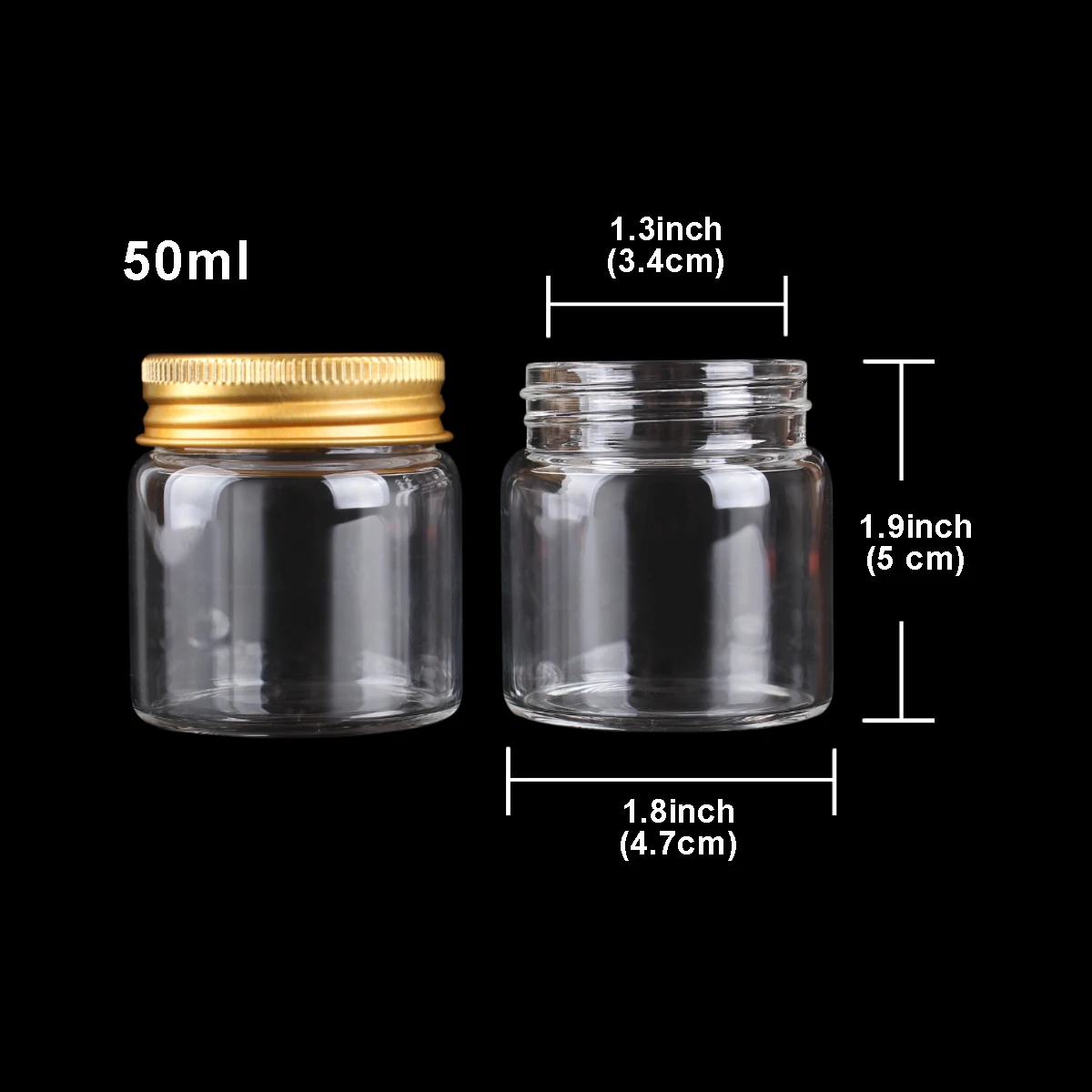 12 pieces 50ml 47*50*34mm Glass Bottles with Golden Aluminum Lids Spice Bottles Pill Container Candy Jars Vials for Wedding Gift