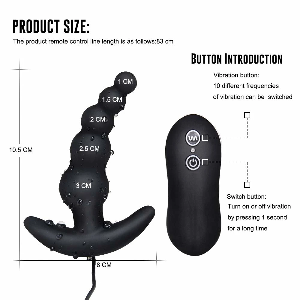 10 Frequency Vibrating Prostate Massager Anal Plug Vibrator Beads Butt Sex Toys Waterproof Powerful Wired For Men Couples