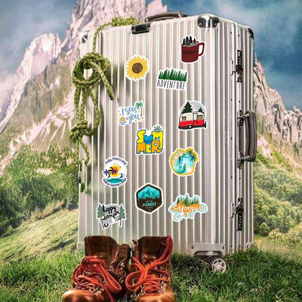 50Pcs Adventure Camping Stickers Outdoor Landscape Climbing Travel Waterproof Sticker for Luggage Suitcase Bicycle Decor