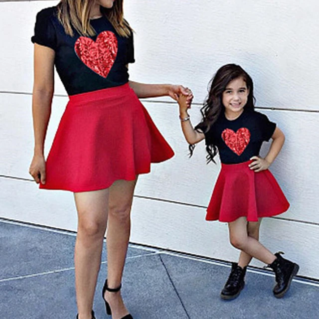 Vestidos para madre e hija camiseta de manga corta con estampado de corazon conjunto de falda para mama y yo ropa familiar a juego faldas para ninas AliExpress 1501