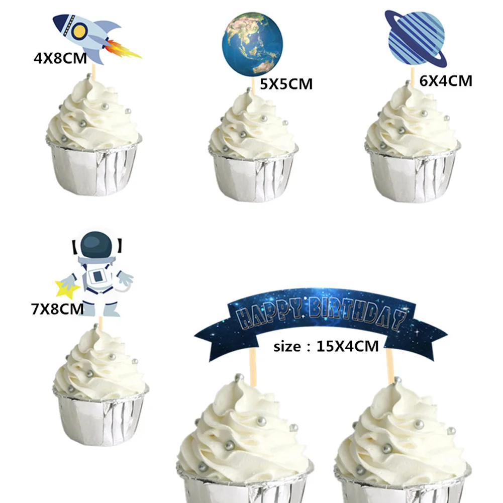 Outer Space Astronaut Cupcake Topper Universe Series Cake Toppers For Universe Planet Birthday Party Dessert Props Festive Decor