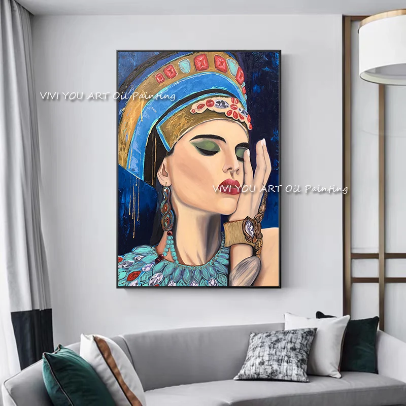 Portrait Charming Egypt Queen Girl Woman Abstract Handmade Oil Painting On Canvas Figure Wall Art Picture for Home Decoration