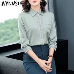 진짜 실크 셔츠 여자 정상과 블라우스 긴 소매 블라우스 여자 봄 가을 빈티지 Blusas Mujer De Moda 2020 P8365 YY2611