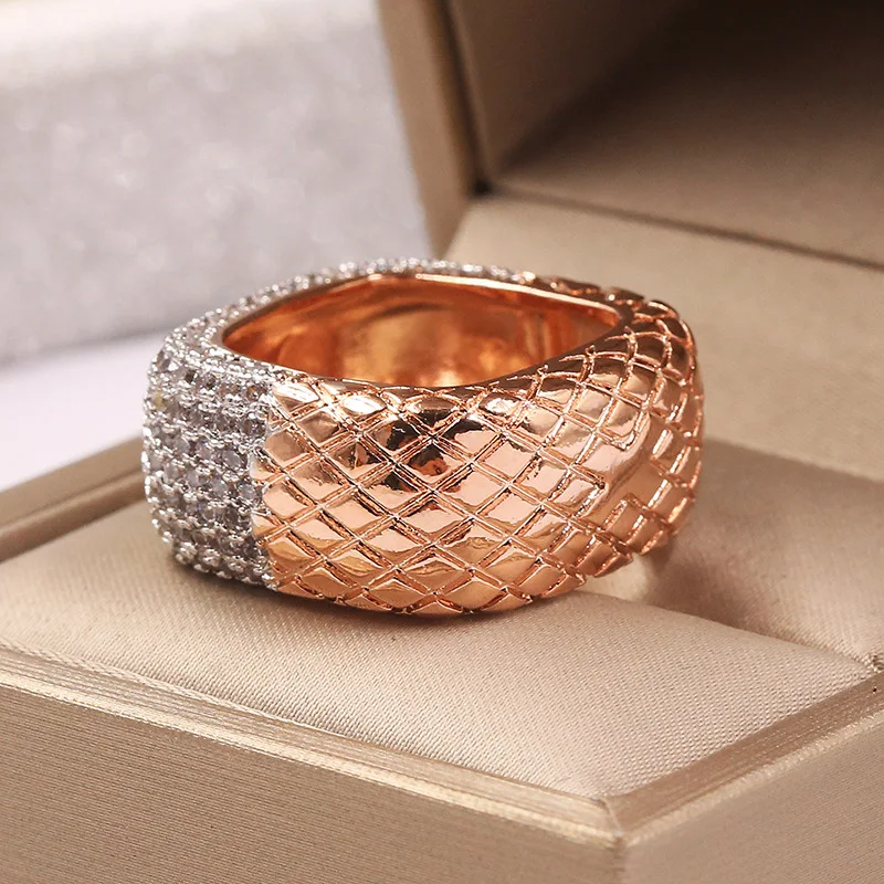 HOYON 14K Rose Gold Ring for Women\'s Jewelry Exquisite Anillos De Wedding Bizuteria Hip Hop Square Natural Diamond Ring for Men