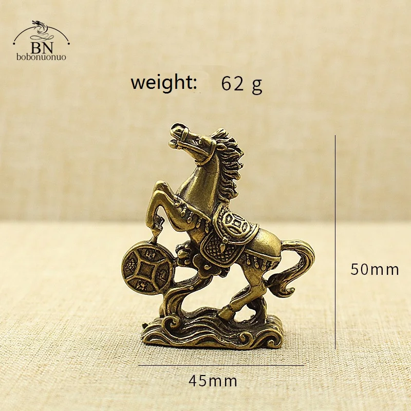 Solid Brass Lucky Coins Horse Small Statue Tea Pets Table Ornaments Vintage Copper Chinese Zodiac Animal Feng Shui Decors view 2