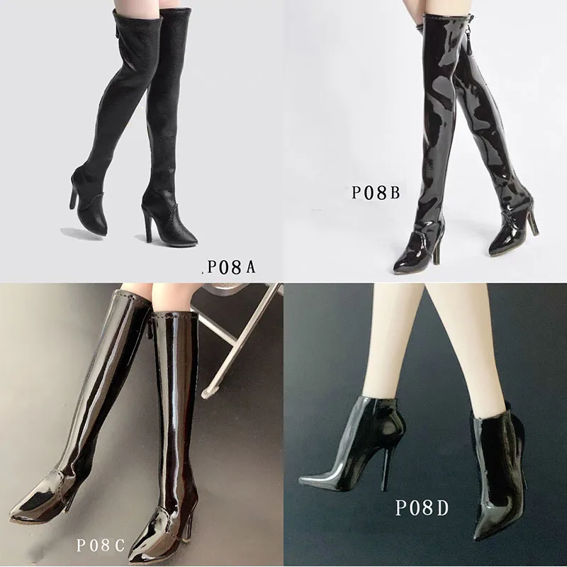 1/6 Scale Female 2B Sister Over Knee Boots Shoes Leather Boots Model with Zipper Accessories Model for 12 inches Body