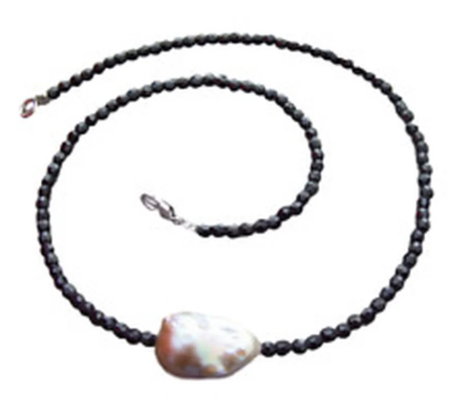 

Natural Black round Spinal 15x20mm freshwater Purple keshi Pearl Necklace 18"