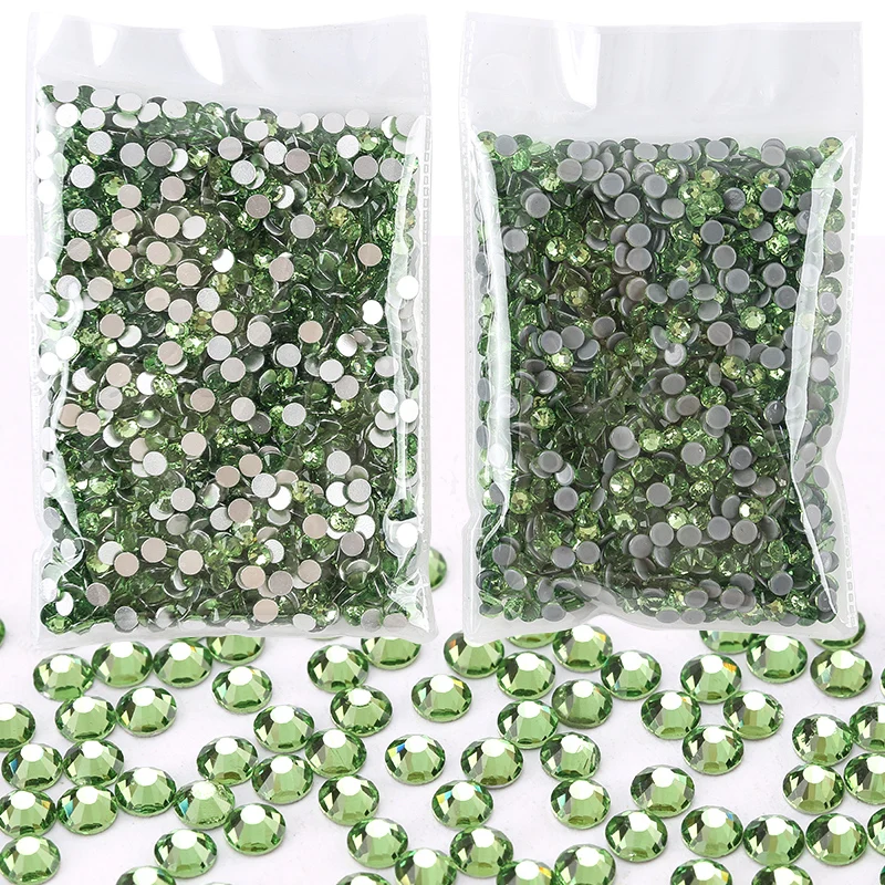 

QIAO Light Green Rhinestones Flatback Crystal Hotfix Strass Glass Glitter Gems For DIY Rhinestones Dress Nail Art Decoration