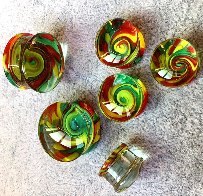 2 PCS Multicolor Glass Vortex Ear Plugs Tunnels Expander Gauges Round Tunnel Plug Stretchers Ear Expansion Body Piercing Jewelry