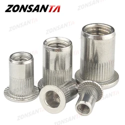 ZONSANTA Rivet Nut 304 Stainless Steel M4 M5 M6 M8 M10 Rivnut Flat Head Threaded Rivet Insert Nutsert Cap Perforated Rivet Nuts