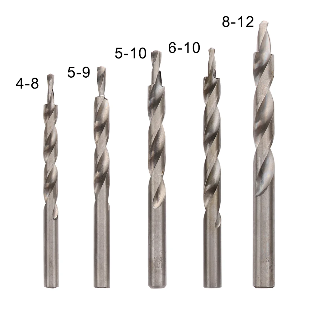 Reemplazo de broca de carpintería, herramienta de brocas escalonadas de giro HSS para sistema de agujeros Manual de bolsillo, 4-8/5-9/5-10/6-12mm