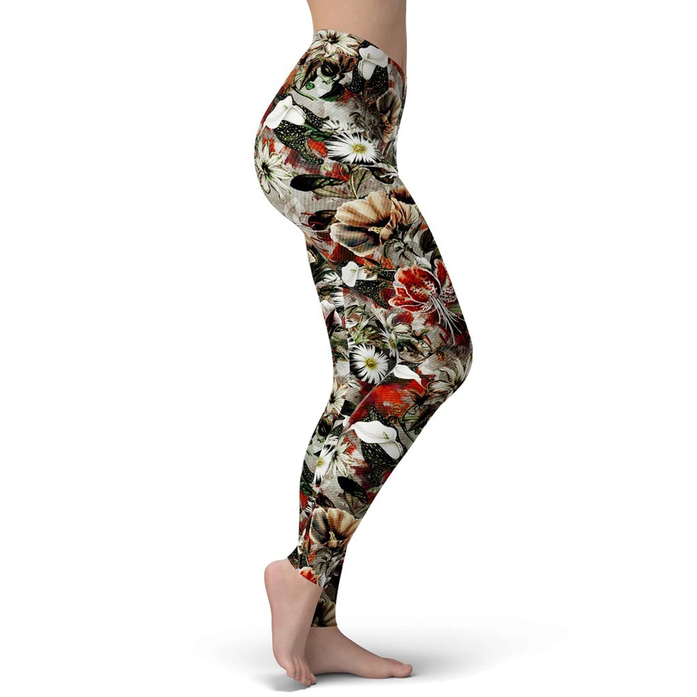 Retro Style Fashion Women Leggings Fashion 3D Printed Birds in Flowers Leggings Sexy Elastic Female Skinny Leggings DDK22