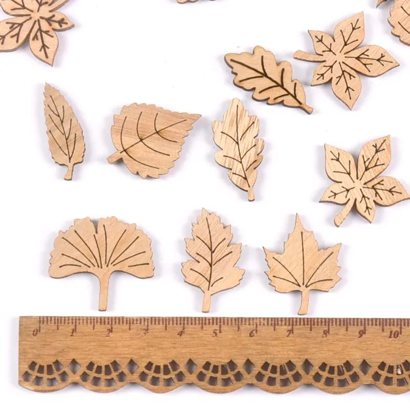 50pcs Random Mixed Natural Leaves Wood Crafts Supplies DIY Scrapbooking Wooden Home Decoration Handmade Embellishments 20-30mm