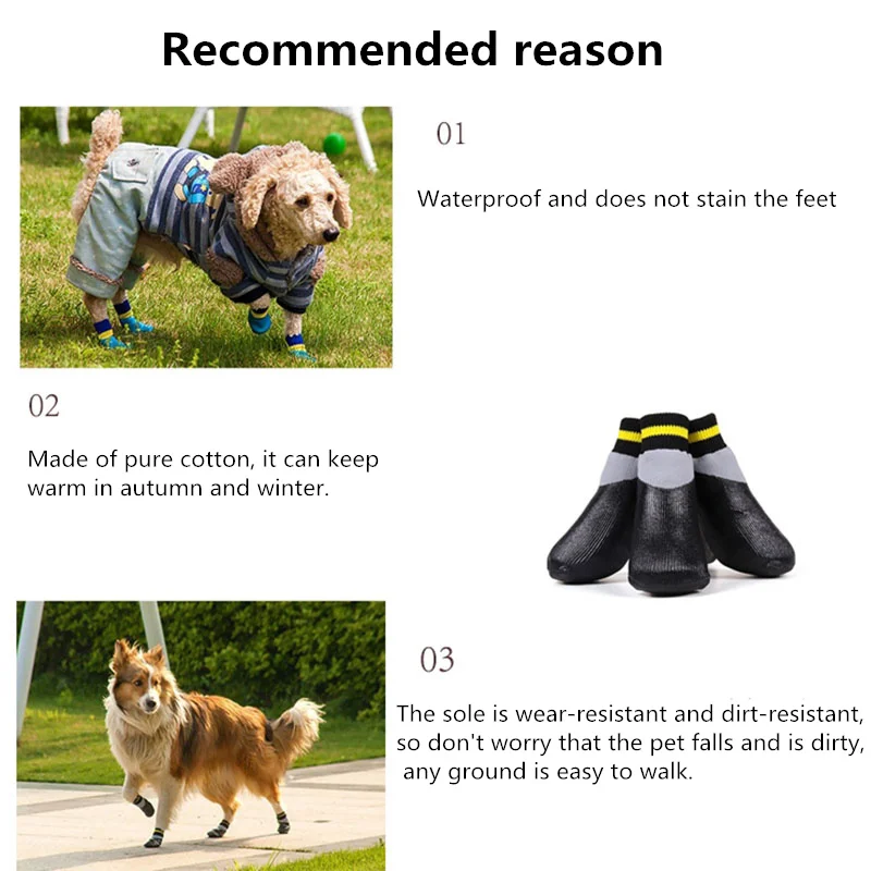 Pet Dog Waterproof Rain Socks Cotton Rubber Anti Slip Shoes Winter Warm Stockings Outdoor Boots For Puppy Medium Dog Protect Paw