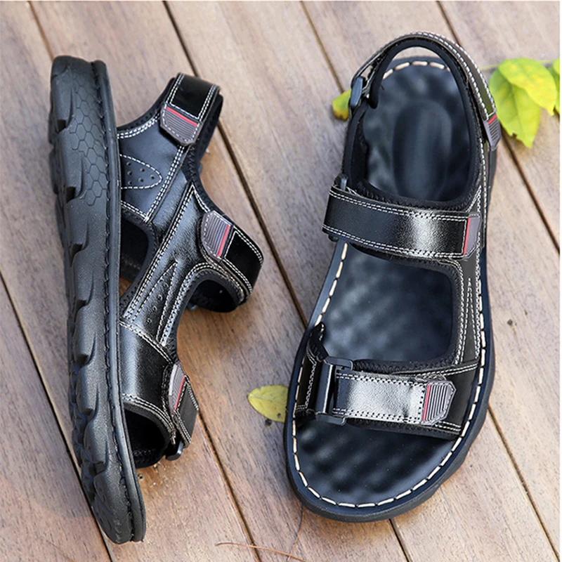 New Summer Men Sandals Leather Shoes Men's Quality Breathable Footwear Flat Man Shoes Outdoor Beach Shoes Mules chaussure homme