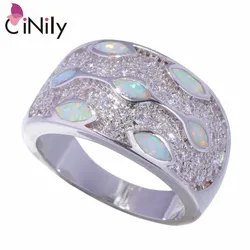 CiNily Created White Fire Opal Cubic Zirconia Silver Plated Wholesale for Women Jewelry Engagement Wedding Ring Size 7-9 OJ9323