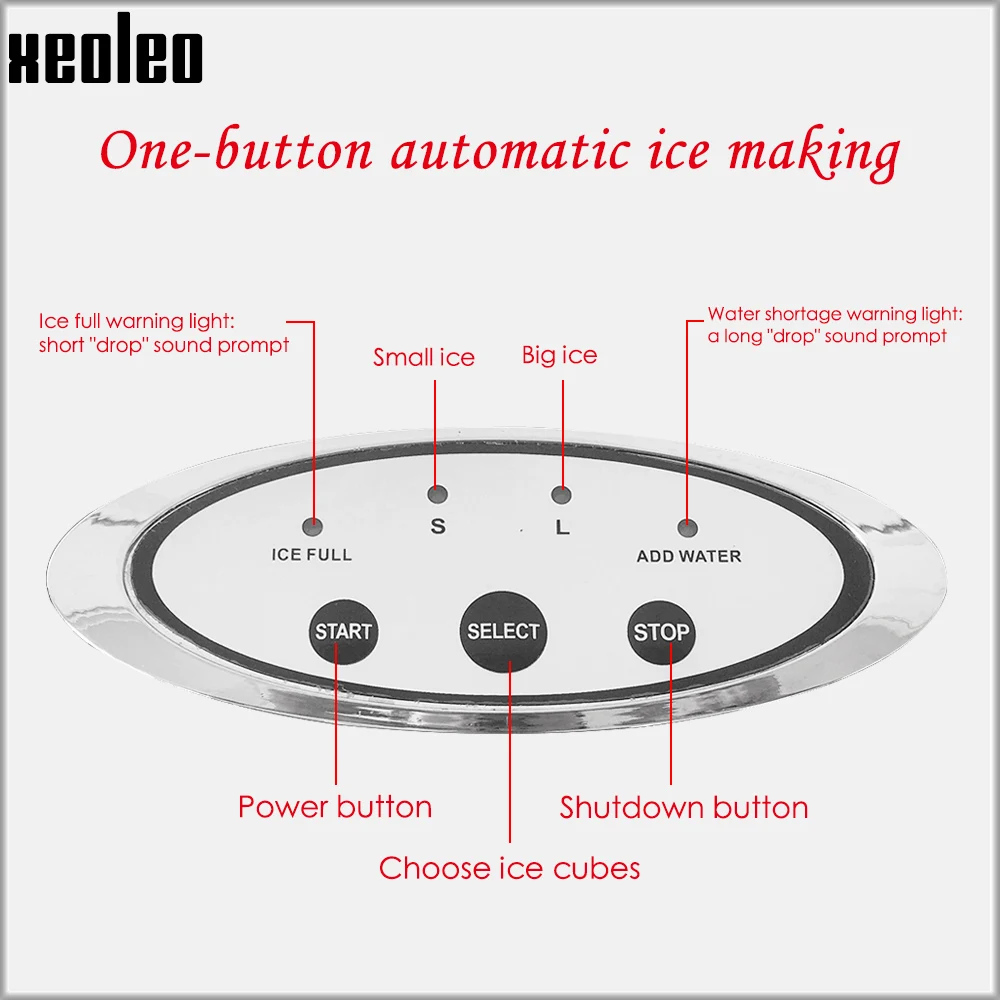 Xeoleo-máquina de hielo de acero inoxidable para hacer cubitos de hielo, caja de agua de 1,5 l, 24 rejillas de hielo, 15kg/24h, 22x22x22mm, uso en Cafetería/Bar