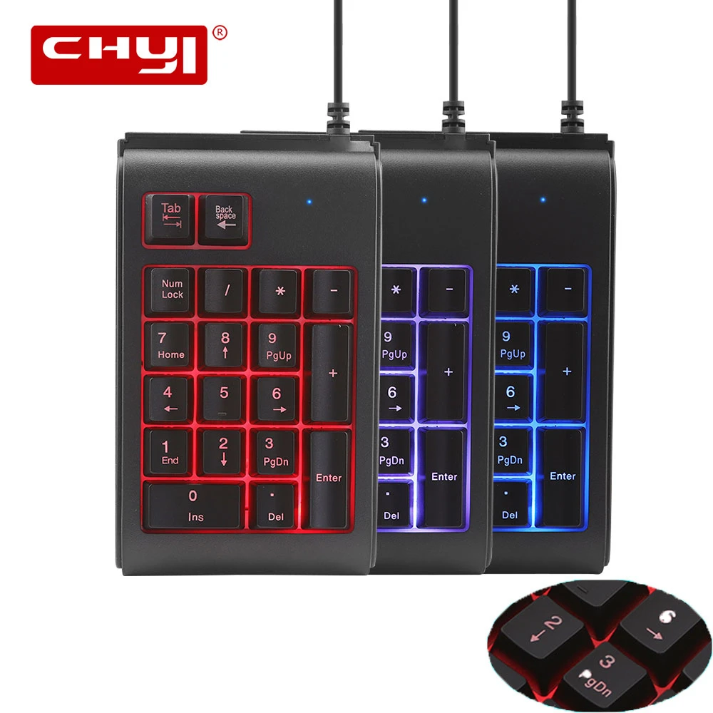 

CHYI Mini RGB Backlit Numeric Keypad Waterproof 19-key USB Wired Keyboard Multi-functional Digital Keys Teclado Numerico Numpad