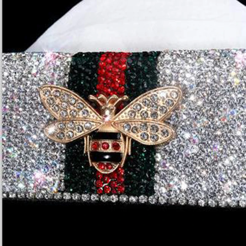 Luxury Full Rhinestones Car Tissue Box Holder Butterfly Dashboard Napkin Organizer Storage For Mercedes Girls Women Accessories