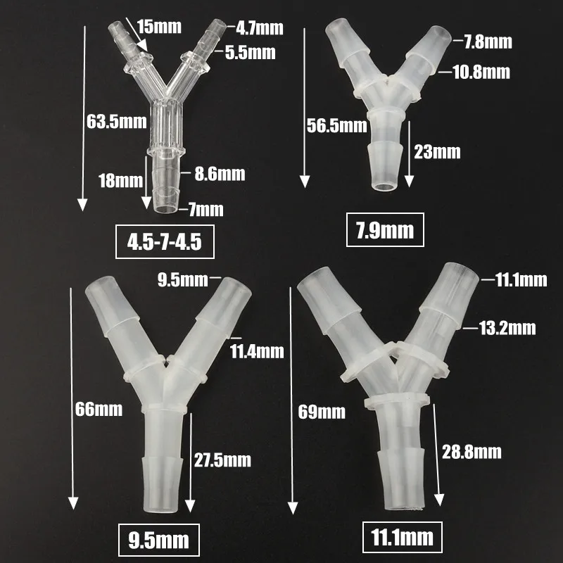 5 sztuk/partia 7.9-15.8mm y-type Tee złącza PP plastikowe Pagoda stawy akwarium Fish Tank Aerator wąż złącze pompy powietrza armatura
