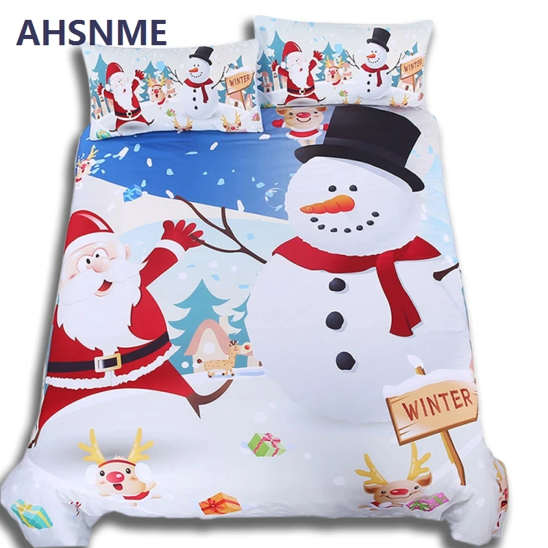 

AHSNME 3D Santa Reindeer Christmas Carnival Night Theme Bedding Kit 3pcs Quilt cover Snowman winter theme quilt set US+AU size