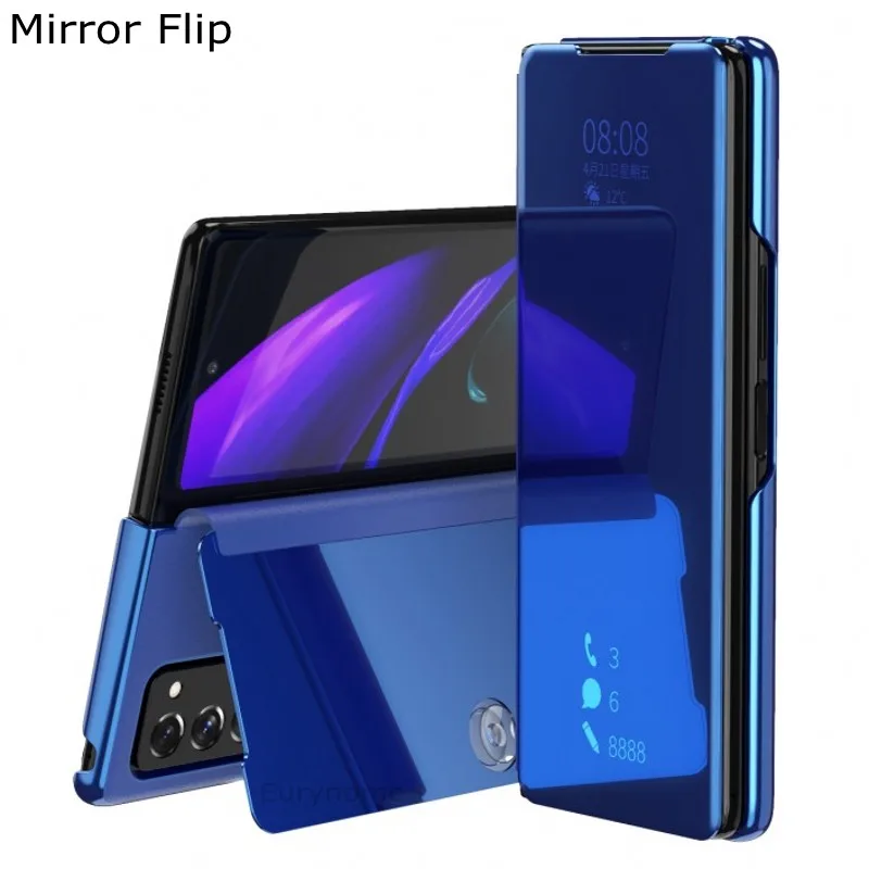 Smart Flip Case For Samsung Galaxy Z Fold 5 4 3 2 5G W21 W22 Mirror Plating PU Leather Kickstand Shockproof Phone Cover Funda