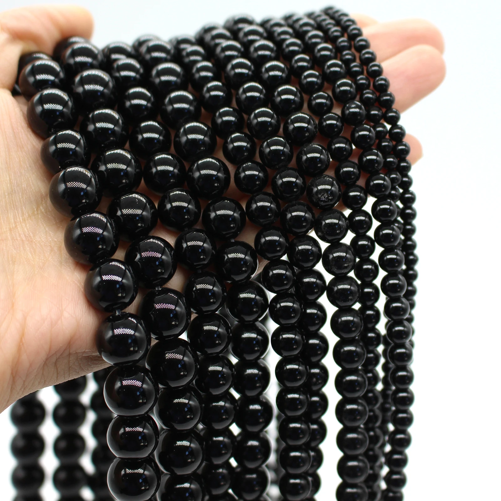 Oameusa Natural Round Smooth Black Agates Beads Round Beads Loose Beads For Jewelry Making Spacer Beads Accessories Diy Make