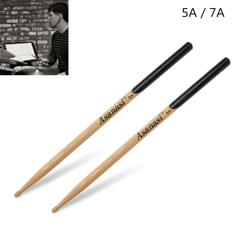 1 Pair Walnut Wood Drum Sticks 5A 7A Music Band Jazz Drumsticks With Black Handle, Music Band Jazz Drumsticks