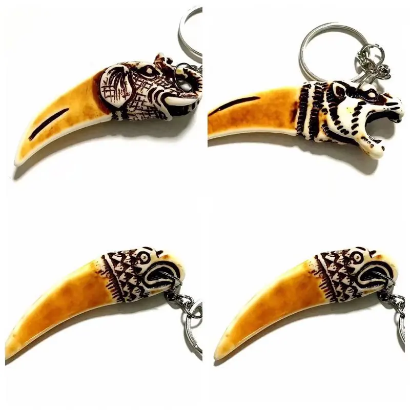 

12 pcs Keychain Men Women's Imitation Yak Bone Tribal Mix Totem Tiger Elephant Hawk Charms Accessories