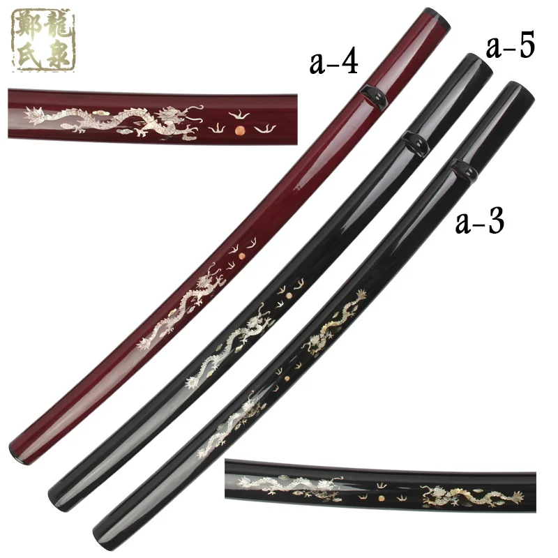 Japanese Sword Saya, Wooden Material Inlaid Real Shells,Katana Scabbard, Sheath, Dragon Pattern,76CM Length,Black, Red