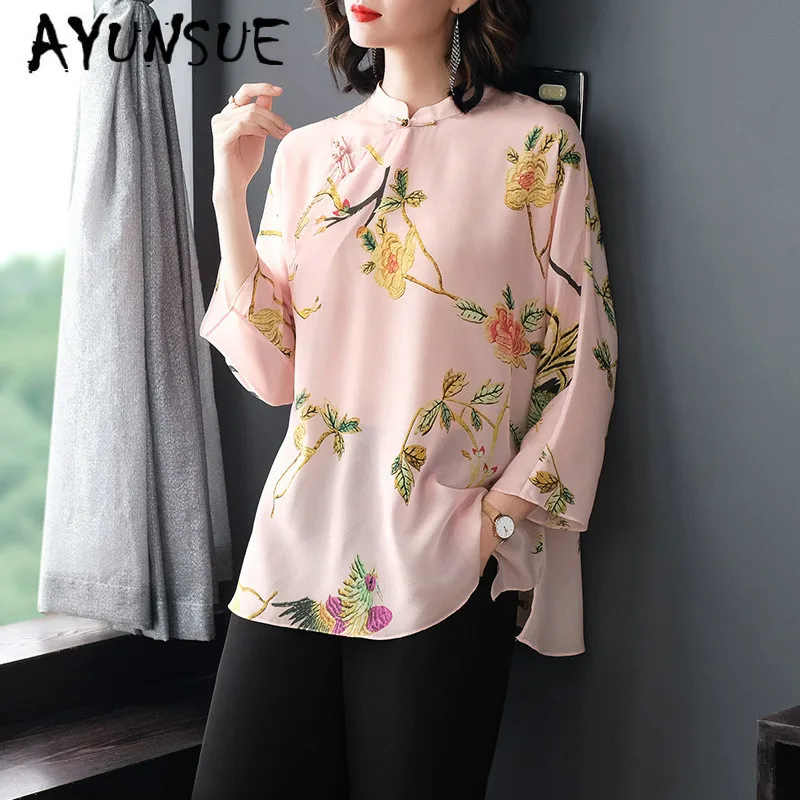 

Real Silk Shirts Womens Tops and Blouses Long Sleeve Blouse Spring Autumn Korean Fashion Clothing Women Blusas P7562 YY2621