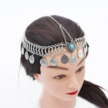 Cadena de Metal para la frente, cadena para la cabeza de Color dorado y plateado Vintage, pinza para el pelo de África, joyería para el cabello árabe indio para baile de Etiopía