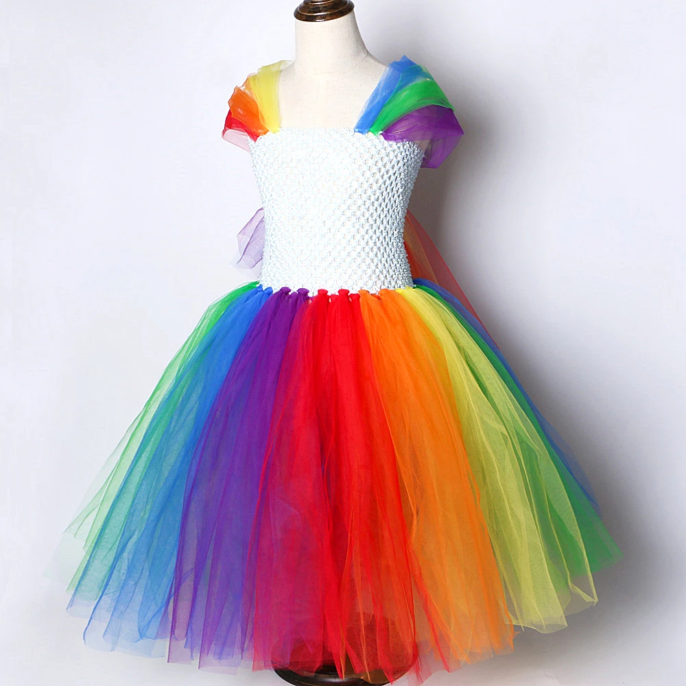 Little Girl Pony Rainbow Tutu Dress Long Kids Birthday Dresses for Girls Princess New Year Costume Christmas Children Clothes