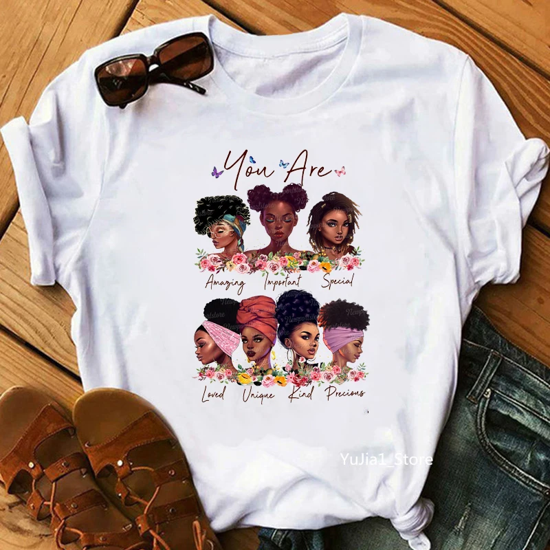 

Floral Black Queens Print Tee Shirt Femme Graphic Tees Women 2024 Summer Black Girl Magic T-Shirt Black Lives Matter Shirt