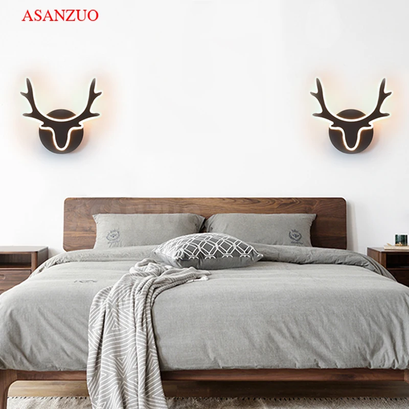 

LED Wall Lamp Modern Living Room Bedroom Bedside White interior Sconce Creative Antlers Aisle Corridor indoor Wall Light fixture