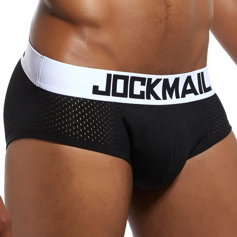 JOCKMAIL breathable mesh men\'s briefs Sexy low waist male underwear white home casual underpants Gym sports shorts