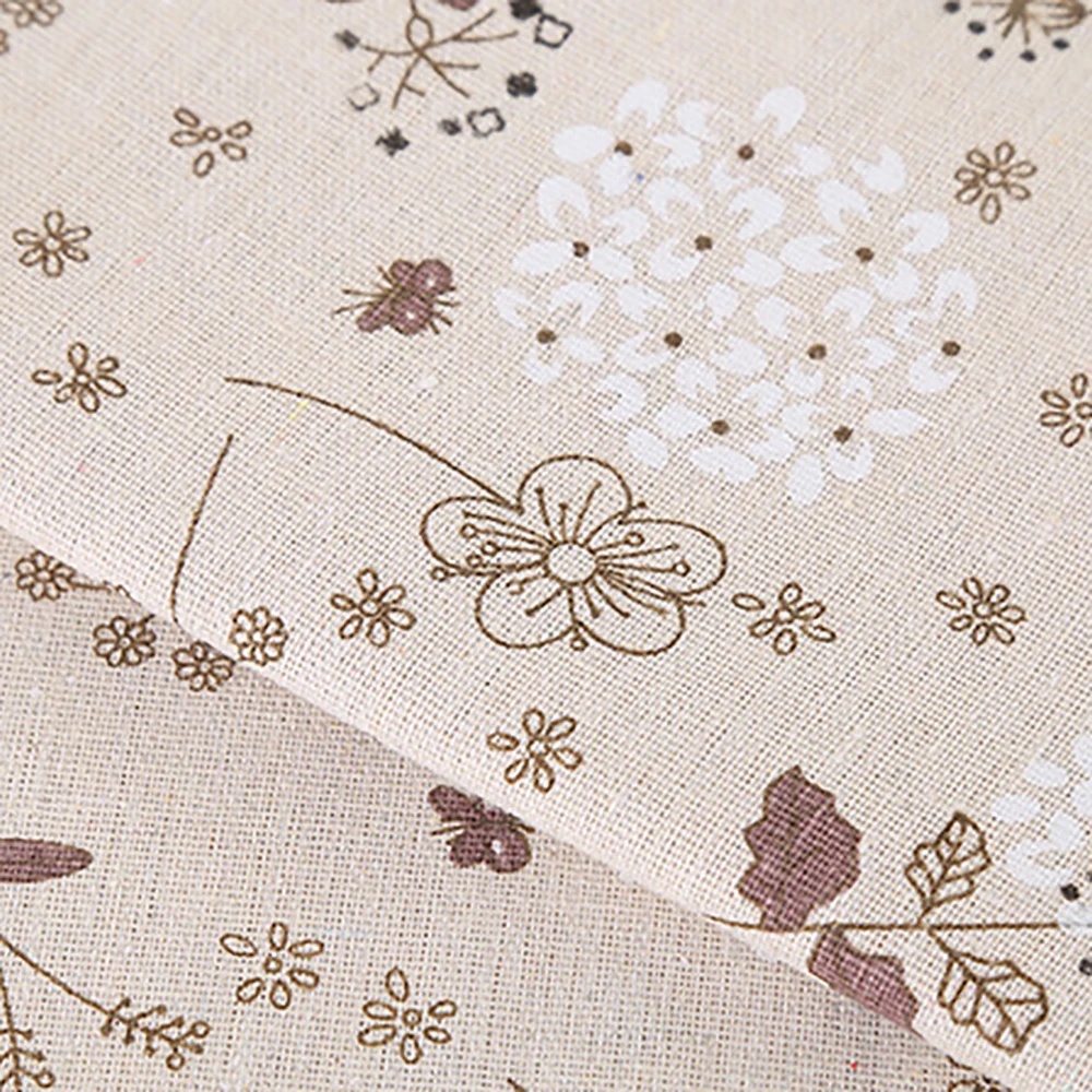 50cmx150cm Printed Beige Flower Pattern Fabric High Quality Sewing Linen Fabric Material For Handbag Garments