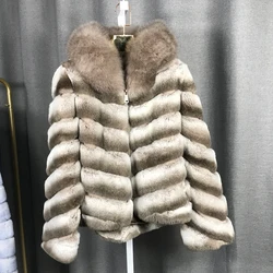 Manteau d'hiver à capuche en fourrure de lapin, veste à col en fourrure de renard pour femmes, nouvelle mode vêtements chauds d'extérieur