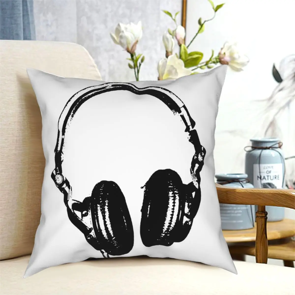 DJ Headphones Stencil Style Square Pillowcase Pattern Decor Pillow Case Room Cushion Cover 18