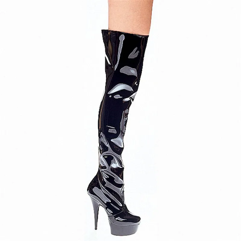 15cm high heel thigh high boots for women zipper motorcycle boots Hand Made High Heel Shoes tall sexy pole dancing boots