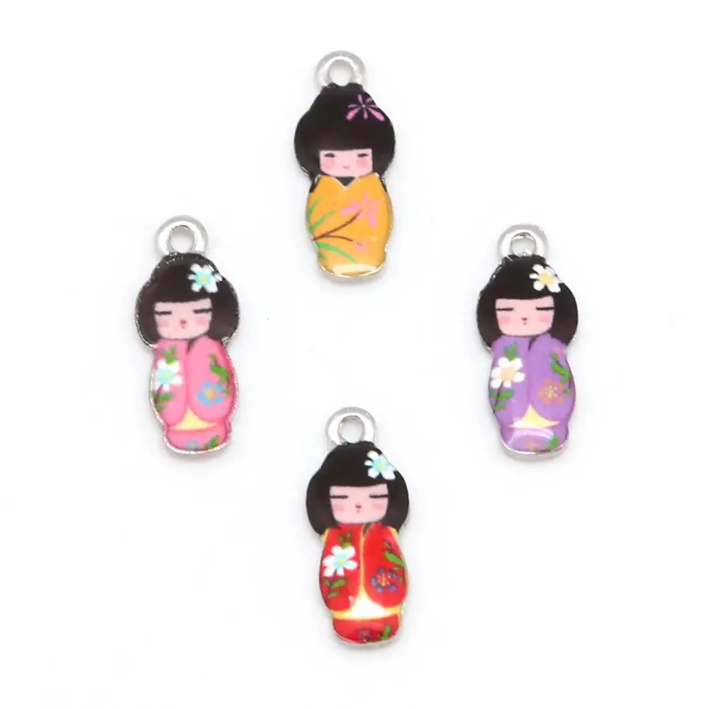 2021 2-4pcs 8x21mm Necklaces Pendant Japanese Doll Enamel Charms Pendant DIY Bracelet Earrings Fashion Jewelery Accessories