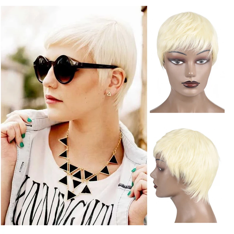 Synthetic Short Straight Wig With Bangs For Women Heat Resistant Hair Natural Black Brown Blonde Orange Wigs