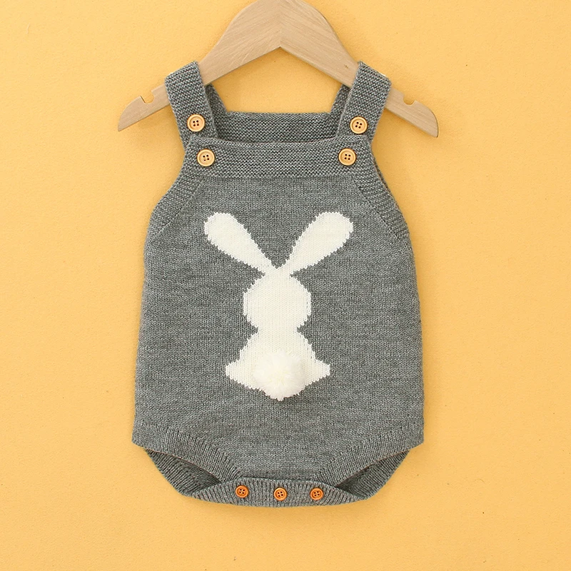 Baby Bodysuit Knit Sleeveless Newborn Girl Boy Jumpsuit Outfit Fashion 3D Rabbit Pom Pom Infant Kid Clothing Top Easter Playsuit view 5