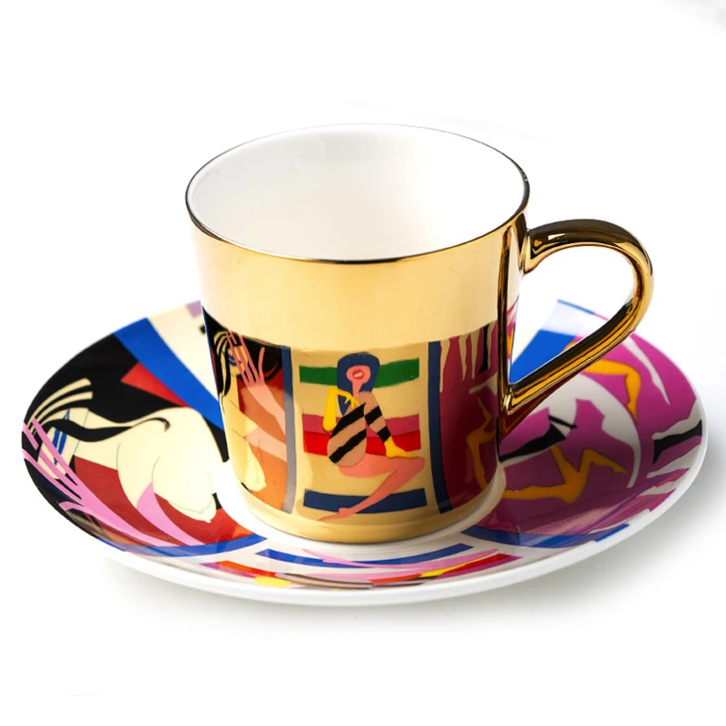 Ins Mirror Reflection Cup Coffee mug Picasso Ceramic Coffee Cup and Saucer Set Fashion magazine/Allure Queen/Abstract female cup