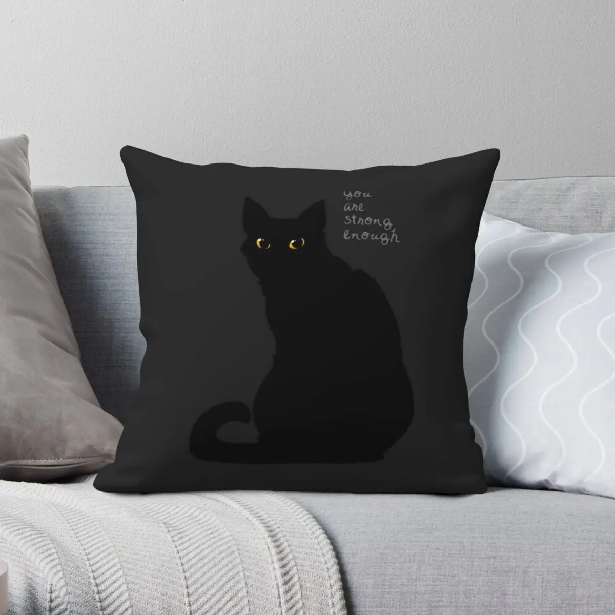 

Strong Enough Cat Square Pillowcase Polyester Linen Velvet Creative Zip Decor Throw Pillow Case Room Cushion Cover