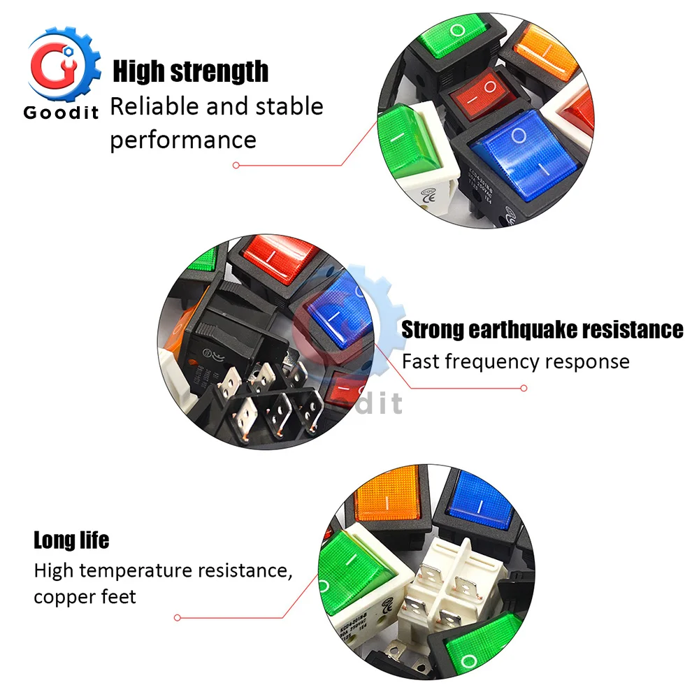 5Pcs/Set 4 Pin Rocker Switch 2 Position Lamp Light ON/OFF 30A/250V KCD4 Toggle Power Switches Silver Contacts 25*31MM